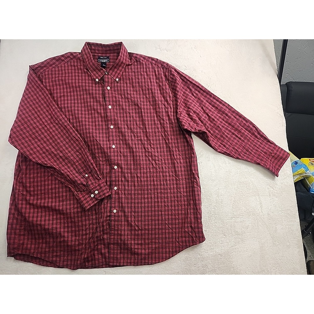 Saddlebred Mens 3X Red Blue Plaid Long Sleeve Button Down Shirt Classic Fit